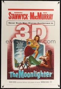 4z128 MOONLIGHTER linen 1sh '53 excellent 3-D image of sexy Barbara Stanwyck & Fred MacMurray!