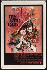 4z133 MY FAIR LADY linen 1sh '64 classic art of Audrey Hepburn & Rex Harrison by Bob Peak!
