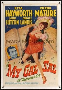 4z135 MY GAL SAL linen 1sh '42 art of sexy full-length Rita Hayworth plus Victor Mature!