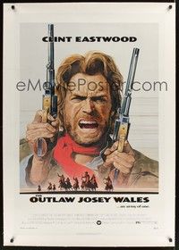 4z140 OUTLAW JOSEY WALES linen 1sh '76 Clint Eastwood is an army of one, cool double-fisted artwork!