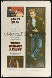 4z153 REBEL WITHOUT A CAUSE linen 1sh '55 Nicholas Ray, James Dean was a bad boy from a good family!