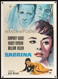 4z255 SABRINA linen Spanish '54 Audrey Hepburn, Humphrey Bogart, William Holden, different MCP art!