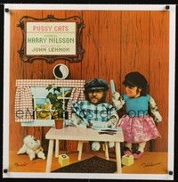 4z219 PUSSY CATS linen music poster '74 wacky image of Harry Nilsson & John Lennon in dollhouse!