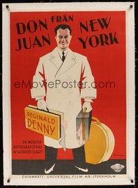 4z251 DON JUAN FRAN NEW YORK linen Swedish 1930 great artwork of Reginald Denny by Rohman!