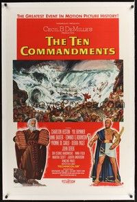 4z182 TEN COMMANDMENTS linen 1sh '56 directed by Cecil B. DeMille, Charlton Heston, Yul Brynner