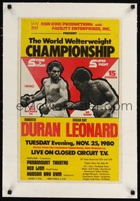 4z214 DURAN VS LEONARD linen WC '80 championship boxing title match between Stone & Sugar!