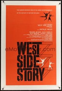 4z201 WEST SIDE STORY linen 1sh '61 rare 1961 pre-Awards one-sheet with classic art!