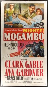 5a258 MOGAMBO linen 3sh '53 Clark Gable, Grace Kelly & Ava Gardner in Africa, directed by John Ford