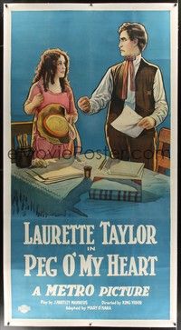 5a260 PEG O' MY HEART linen 3sh '22 directed by King Vidor, stone litho of pretty Laurette Taylor!