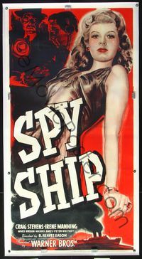 5a262 SPY SHIP linen 3sh '42 full-length art of sexy female aviator & German spy Irene Manning!