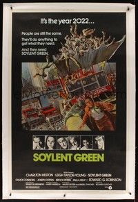 5a270 SOYLENT GREEN linen 40x60 '73 art of Heston trying to escape riot control by John Solie!