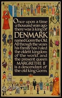 5a225 ONCE UPON A TIME Danish travel poster '72 cool artwork of Danish royal lineage!