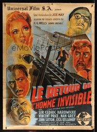 5a277 INVISIBLE MAN RETURNS linen French 1p '47 Vincent Price, different art by Rene Lefebvre!