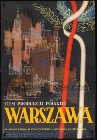 5a175 WARSZAWA Polish 23x33 '54 cool artwork of Warsaw, Poland by J. Knothe!