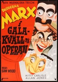 5a067 NIGHT AT THE OPERA Swedish R72 great Hirschfeld-like art of Groucho, Chico & Harpo Marx!