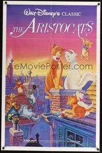 5b056 ARISTOCATS 1sh R87 Walt Disney feline jazz musical cartoon, art of cast on rooftops!