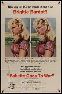 5b065 BABETTE GOES TO WAR 1sh '60 super sexy soldier Brigitte Bardot, Babette s'en va-t-en guerre!