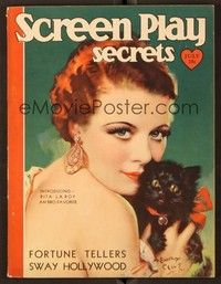 5d068 SCREEN SECRETS magazine July 1930 art of sexy Rita La Roy holding kitten by Henry Clive!