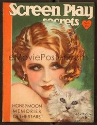 5d072 SCREEN SECRETS magazine November 1930 great art of Nroma Shearer holding cat by Henry Clive!