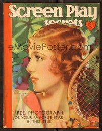 5d071 SCREEN SECRETS magazine October 1930 art of Loretta Young with tennis racket by Henry Clive!