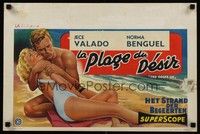 5e614 COME ON Belgian '56 artwork of Sterling Hayden & sexy Anne Baxter on the beach!