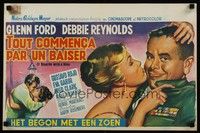 5e656 IT STARTED WITH A KISS Belgian '59 wacky romantic artwork of Glenn Ford & Debbie Reynolds!