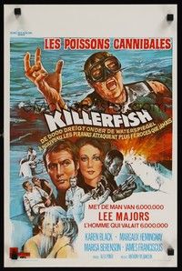 5e660 KILLER FISH Belgian '79 artwork of Lee Majors, Karen Black, piranha horror!