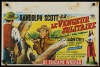 5e706 RIDE LONESOME Belgian '59 Wik artwork of cowboy Randolph Scott, Karen Steele w/gun!