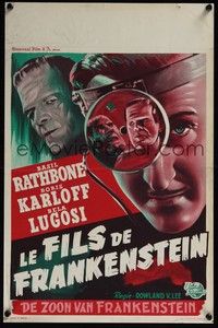 5e722 SON OF FRANKENSTEIN Belgian R50s artwork of Boris Karloff, scientist Basil Rathbone!