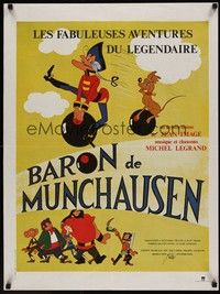 5e366 ADVENTURES OF BARON MUNCHAUSEN French 23x32 '79 great cartoon artwork!