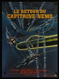 5e368 AMAZING CAPTAIN NEMO French 23x32 '78 sci-fi art of scuba divers in underwater adventure!