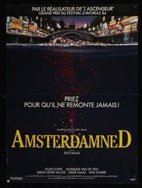 5e369 AMSTERDAMNED French 23x32 '88 Dutch underwater killer, artwork of bloody water in canal!