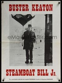 5e434 STEAMBOAT BILL JR French 23x32 R80s great image of Buster Keaton with broken umbrella!