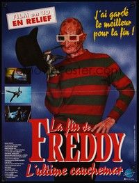 5e449 FREDDY'S DEAD French 15x21 '92 wacky image of Englund as Freddy Krueger with 3D glasses!