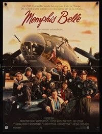 5e465 MEMPHIS BELLE French 15x21 '90 Matt Modine, Sean Astin, cool cast portrait by WWII B-17!