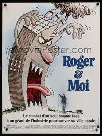 5e485 ROGER & ME French 15x21 '90 1st Michael Moore documentary, cool Gray artwork!