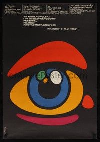 5e079 VII POLISH & IV INT'L FESTIVAL OF SHORT FILM Polish 23x33 '67 cool eye art by Swierzy!