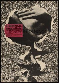 5e030 HIROSHIMA MON AMOUR Polish 23x33 '60 Stanislaw Zagorski art from Alain Resnais classic!