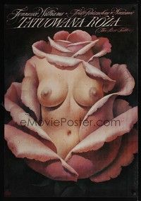 5e132 ROSE TATTOO commercial Polish 27x38 '98 Wieslaw Walkuski art of nude woman in rose!