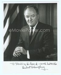 5g314 HUBERT HUMPHREY signed deluxe 8x10 REPRO still '65 seated portrait of the Vice President!