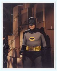 5g232 ADAM WEST signed color 8x10 REPRO still '80s great backstage portrait in the Batman costume!