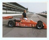 5g231 A.J. FOYT, JR. signed color 8x10 REPRO still '80s great portrait posing with his F1 car!