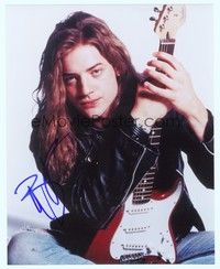 5g238 BRENDAN FRASER signed color 8x10 REPRO still '00s portrait with guitar from Airheads!