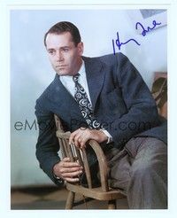 5g247 HENRY FONDA signed color 8x10 REPRO still '90s seated portrait with an enigmatic look!