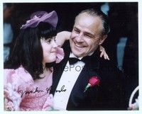 5g268 MARLON BRANDO signed color 8x10 REPRO still '90s smiling portrait in tuxedo from Godfather!