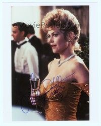 5g270 MELANIE GRIFFITH signed color 8x10 REPRO still '00s close up in sexy dress holding champagne!
