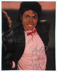 5g101 MICHAEL JACKSON signed magazine page '84 great smiling close up from his Thriller days!