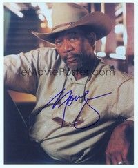 5g273 MORGAN FREEMAN signed color 8x10 REPRO still '00s close seated portrait wearing cowboy hat!
