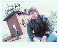 5g291 STEPHEN KING signed color 8x10 REPRO still '92 sitting on ground with a creepy look!