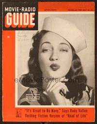 5g090 MOVIE & RADIO GUIDE signed magazine July 1942, by war bond seller Dorothy Lamour in Navy cap!